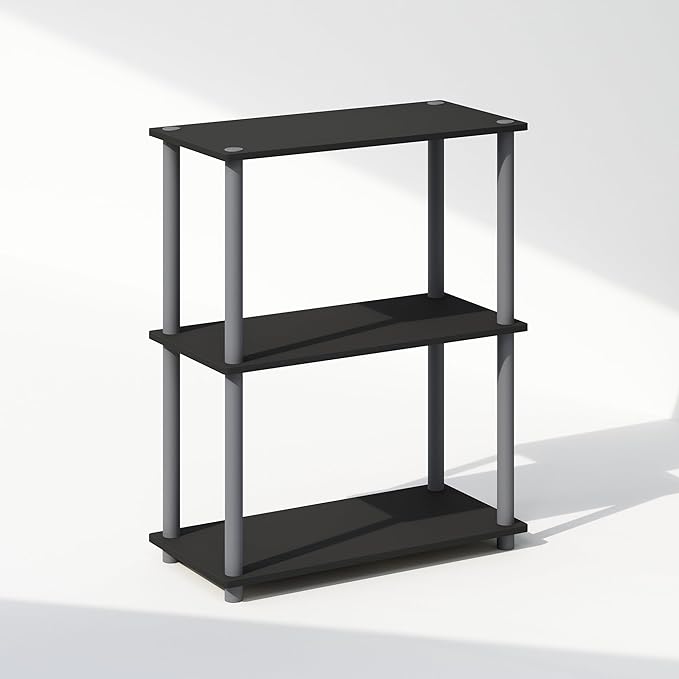 Furinno Turn-N-Tube Book Shelf, 3-Tier Bookshelf, Bookcase with Multipurpose Compact Display Rack, 11.6 x 23.6 x 29.6, for Living Room, Bedroom, Home Office, Black/Grey