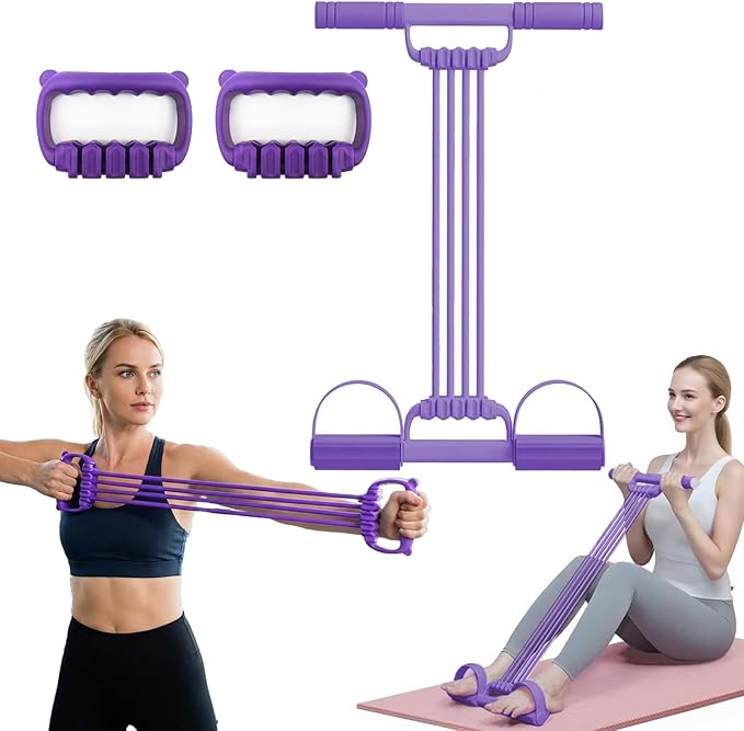3 in 1 Adjustable Pedal Resistance Band, 8-Tube Multifunction Tension Rope, Natural Latex sit-up Trainer Resistance Band Suitable for Fat Loss and Full-Body Shaping Workout (Pink)