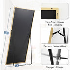DUMOS 19"x58" Full Length Mirror with Stand, Floor Standing Aluminum Frame, Shatter-Proof Nano Glass for Bedroom, Living Room, Cloakroom – Modern Simple Home Decor,Can Be Hanging or Leaning, Gold