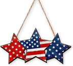 Wooden 4th of July Decorations Patriotic Wreaths for Front Door Independence Day Decorations Star Sign Welcome Memorial Day Hanging for Home Wall Decor Outdoor Indoor Red White and Blue Wreath 10