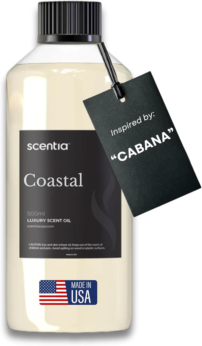 Scentia Hotel Diffuser Oil Inspired by 5-Star Hotel Scent - 500 ml 16.9 fl oz - Fragrance Oil Blend Jasmine, Bergamot Notes for Aromatherapy Diffusers and Humidifiers - Coastal, Thanksgiving Gift