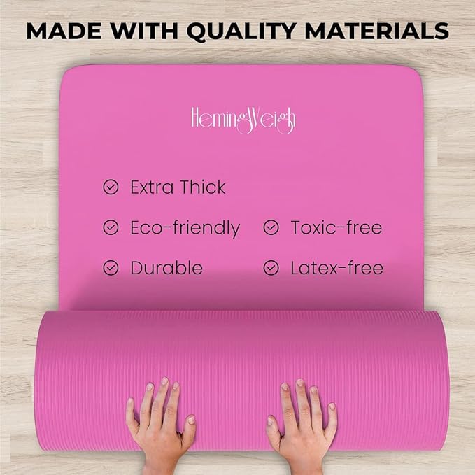HemingWeigh Thick Yoga Mat Set for Home Workouts, 1/2 Inch Thick Non Slip Mat with Yoga Foam Blocks, Strap, 2 Microfiber Towels, Beginner Friendly