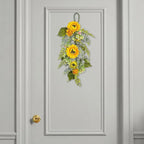 Sunflower Teardrop Swag for Front Door 27.5 Inch Decorative Spring Summer Floral Door Wreath with Yellow Sunflower Spring Summer Greenery Swags Wreath for Wedding Arch Home Party Wall Decor(Yellow)