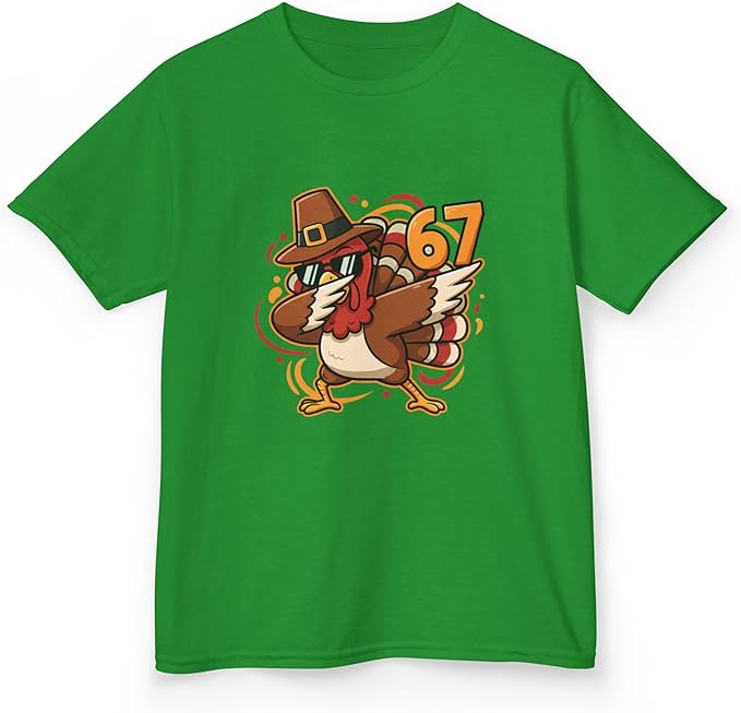 Dabbing Turkey 67 Funny Thanksgiving Pilgrim Kids Boys Girls Cool Swag Retro Fall Football Feast
