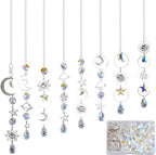 SUNNYCLUE 1 Box DIY 8 Sets Sun Moon Suncatcher Kit Sun Catcher Crystals Vintage Antique Silver Tibetan Style Faceted Ab Colors Rainbow Maker Suncatcher Kit for Birthday Summer Party Favors Gifts Adult