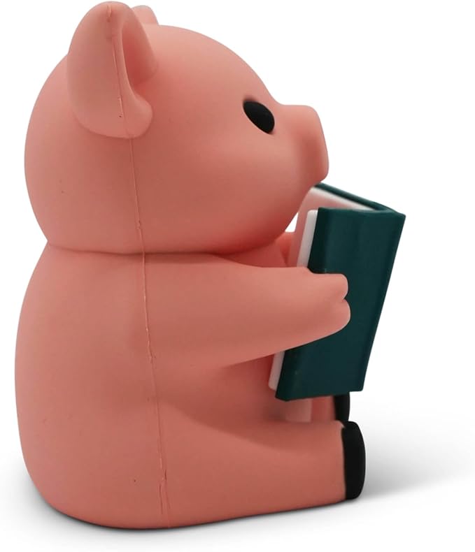 Little Readers – Cute Figurines for Bookshelves, Desks, Terrariums & Home Decor – Book-Loving Animal Statue – Pig