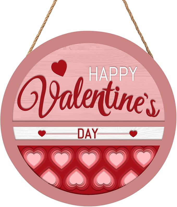 Happy Valentine's Day Welcome Door Sign 12”x12” Valentines Day Decorations Door Hanger Rustic Wooden Hanging Wall Plaque Sign Valentine Wreaths for Front Door Porch Farmhouse Housewarming