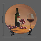 Decorative Ceramic Plates, 8 Inch, Goblet Wine Bottle Transparent Round Display Plate, Decorative Plates with Stand, for Kitchen Party Coffee Table Decor Art