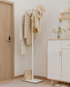 OUTBROS Metal Coat Rack, Coat Tree with Rock Base, T Shaped Freestanding Clothe Rack, Coat Hanger Stand Suitable for Bedroom, Hallway, Entrance, 68.9 Inches High, White