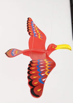 WitnyStore Wooden Bird Mobile 24" Red Long Yellow Beak Hand Made Painted Wood Flapping Wing Birds Hanging Ceiling Decor Wind Chimes Handcrafted Art Animal Decorative Collectibles Décor Gifts Souvenirs