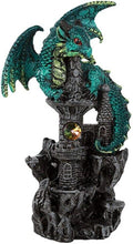 Pacific Giftware Small Guardian Dragon Protecting Castle with Rhinestone Rock Crystal Tabletop Decor Collectible Figurine Gift (5.5" Green)