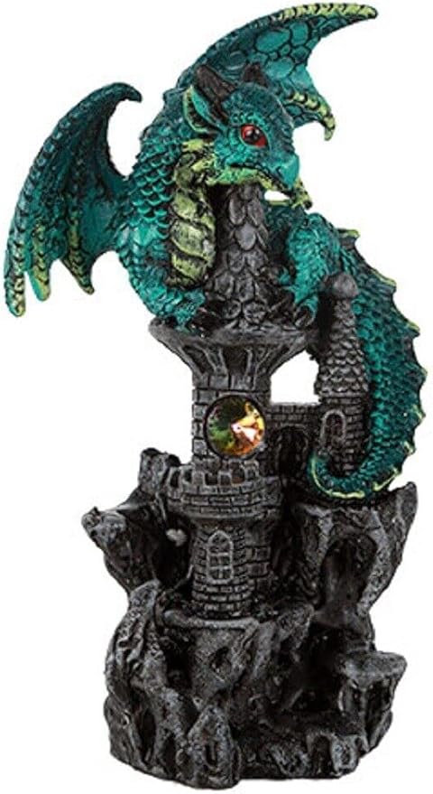 Pacific Giftware Small Guardian Dragon Protecting Castle with Rhinestone Rock Crystal Tabletop Decor Collectible Figurine Gift (5.5" Green)