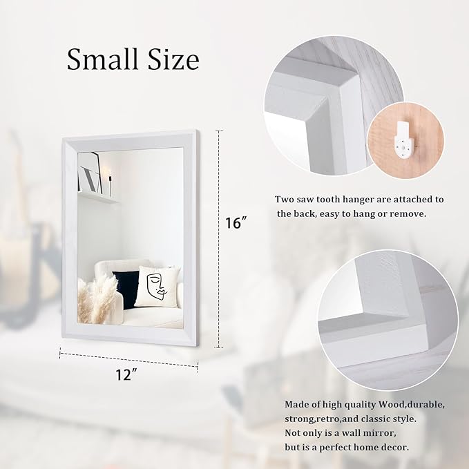 AAZZKANG Rectangular Wall Mirror Decorative Wood Framed Mirrors for Farmhouse Bedroom Bathroom Living Room Entryway Hanging Home Decor Small