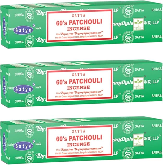 3 Packs Original Satya Sai Baba Nag Champa Incense Sticks Joss Insence - Insense 15g x 3 Box NagChampa Agarbatti (60's Patchouli)