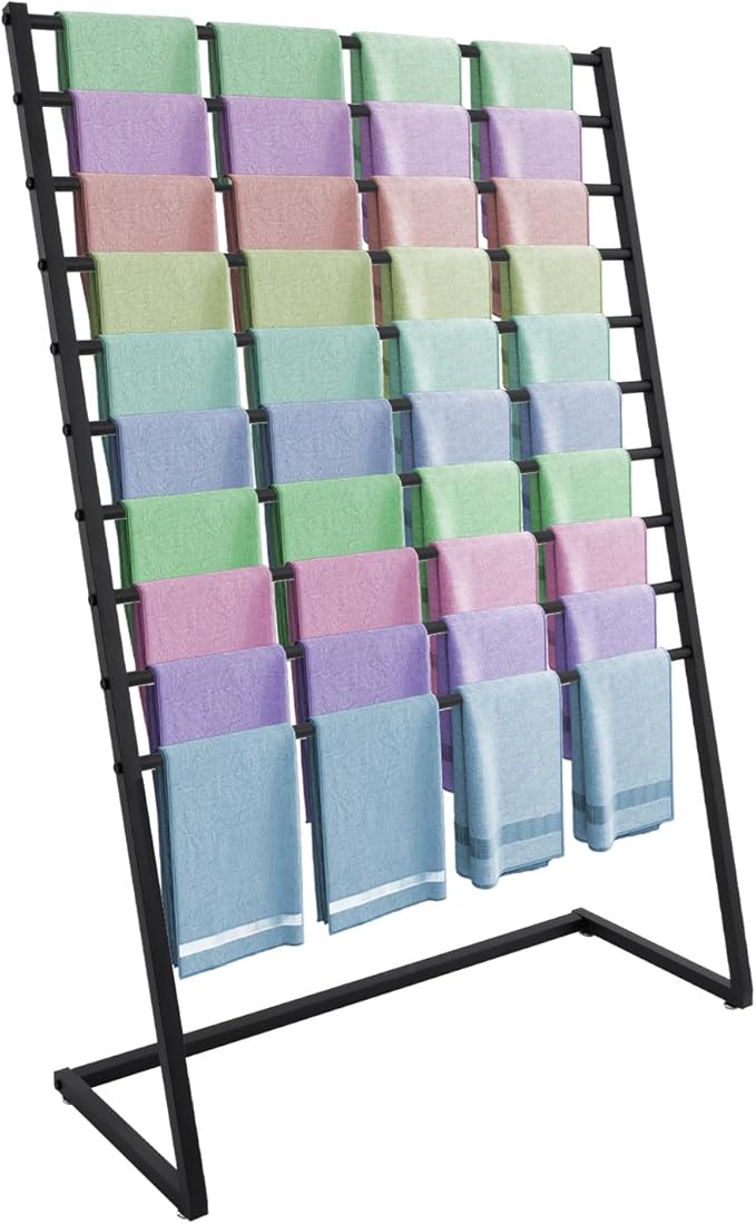 Scarf Organizer, Metal Hijab Organizer, 10 Tier Scarf Holder Hanger for Multiple Scarves, Freestanding Hijab Stand Belt Pants Hanging Rack for Home, Commercial, Clothing Store (Black, 100cm)