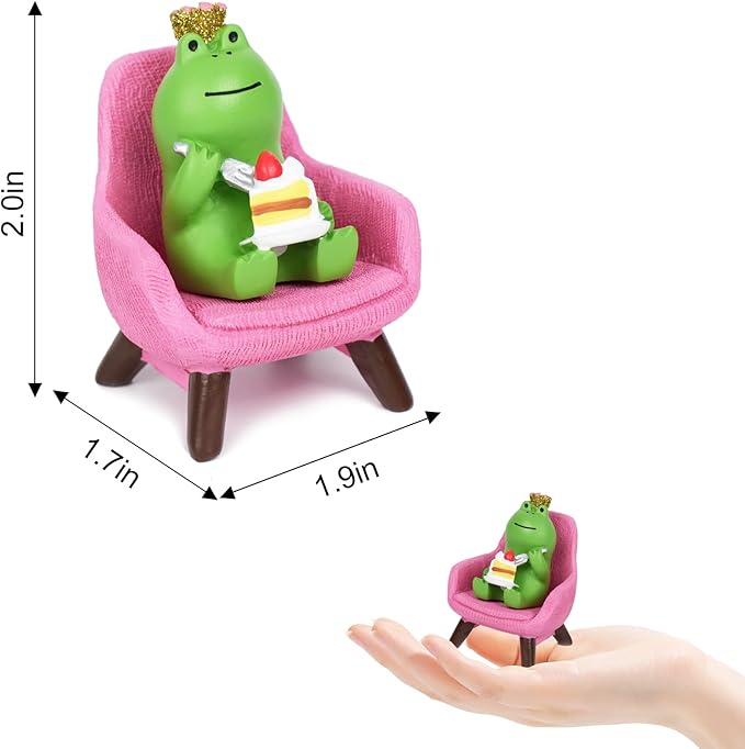 Miniature Frog Figurine Desk Decor, Cute Frog Statue, Mini Frog Garden Decor Resin, Funny Frog Figure Decorations Fairy Garden Accessories Gifts for Home,Office,Room Ornament(Pink Cake)