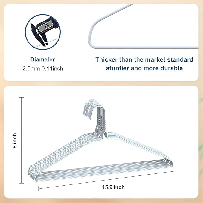 SPECILITE Wire Metal Clothes Hangers Bulk 50 Pack for Standard Size Suits, Coats, Shirts, Pants, Skirts, Space Saving, Non Slip,16 Inch 12 Gauge Ultra Thin, White