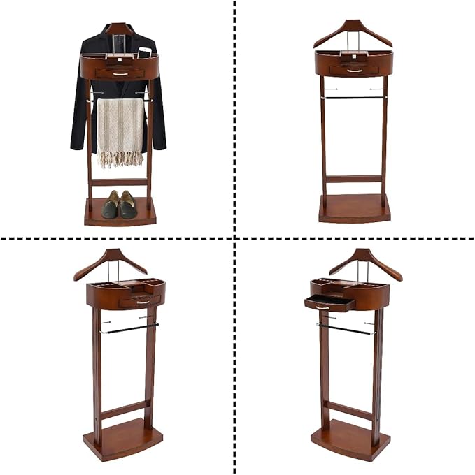 Mens Valet Stand with Drawer & Base Clothes Valet Stand for Bedroom Suit Rack Stand for Men and Women Clothing Valet Suit Stand, 16.93" D x 13.19" W x 42.13" H
