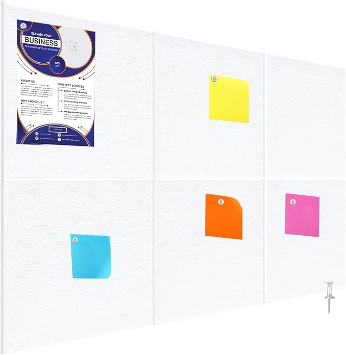 Bulletin Board, 6 Pcs Large Cork Board for Wall 36" x 24", Felt Pin Board Tiles with 40 Pushpins, CorkBoards for Office Home Decor