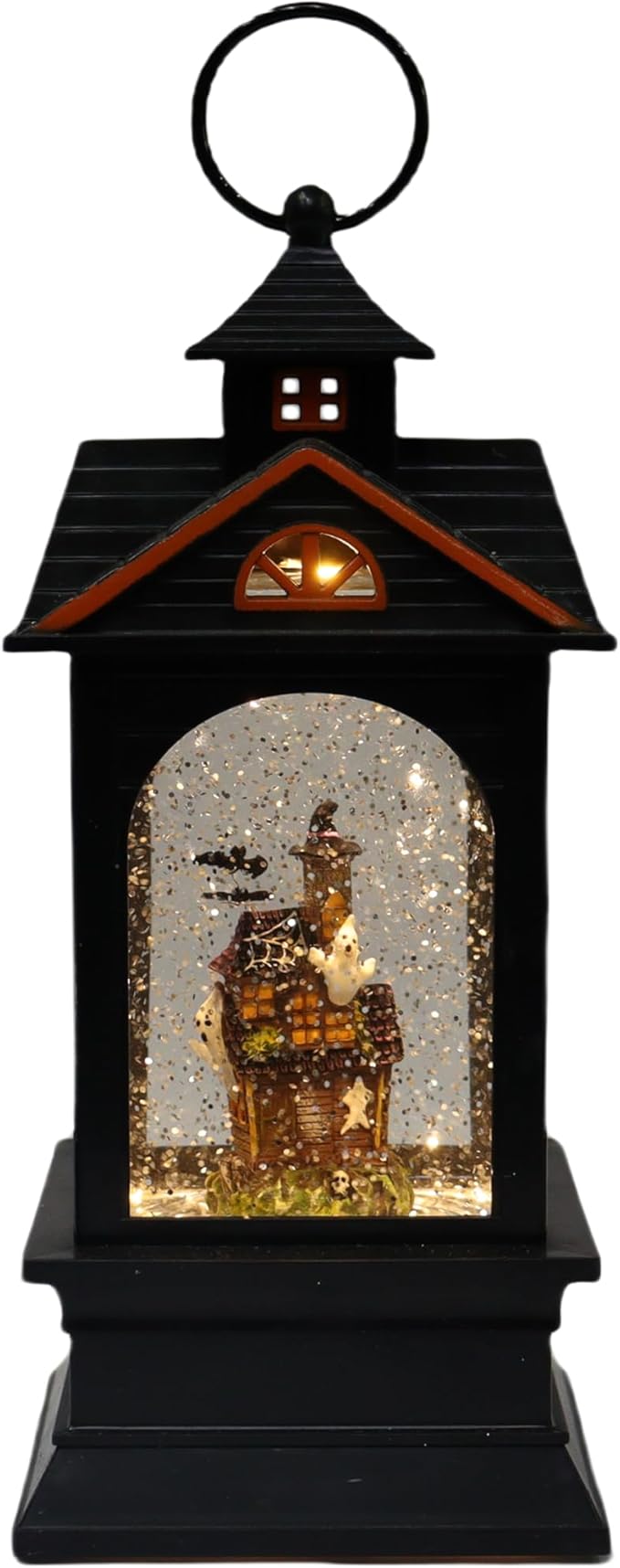 Halloween Lantern Water Spinning Snow Globe LED Light Haunted House Ghost Decor 9.25 Inch Black Acrylic Glitter Lantern Battery Operated Spooky Indoor Fall Decoration