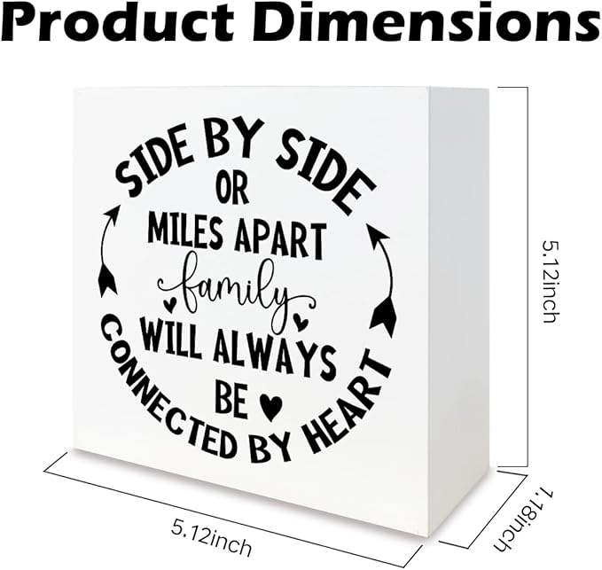 Farmhouse Home Decor, Family Sign - Side By Side or Miles Apart, Family Room Decor, Long Distance Gift, Box Sign Tabletop, Living Room Decoration, Hallway Decoration, 5.1x5.1inches