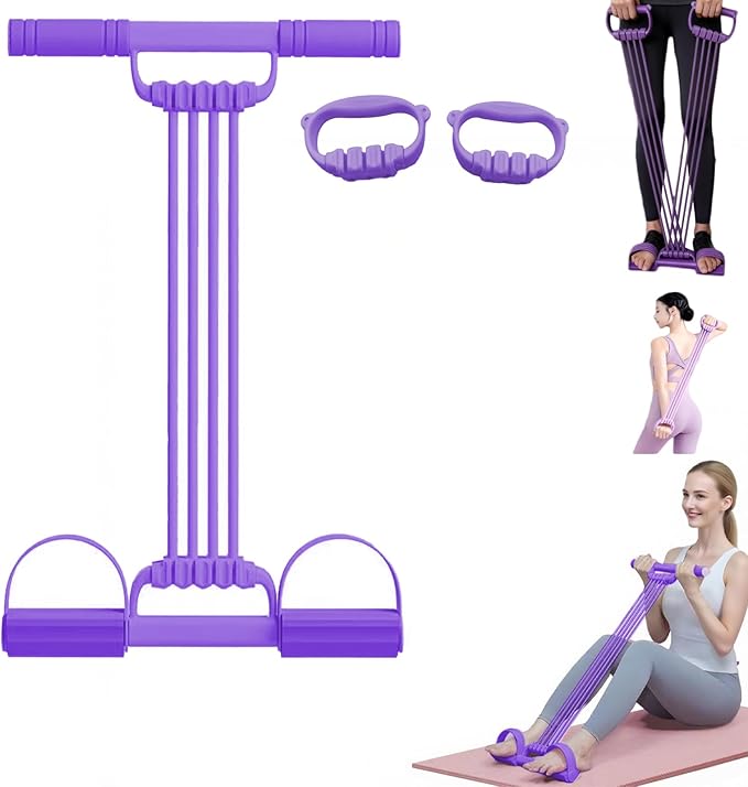 3 in 1 Adjustable Pedal Resistance Band, 8-Tube Multifunction Tension Rope, Natural Latex sit-up Trainer Resistance Band Suitable for Fat Loss and Full-Body Shaping Workout (Pink)