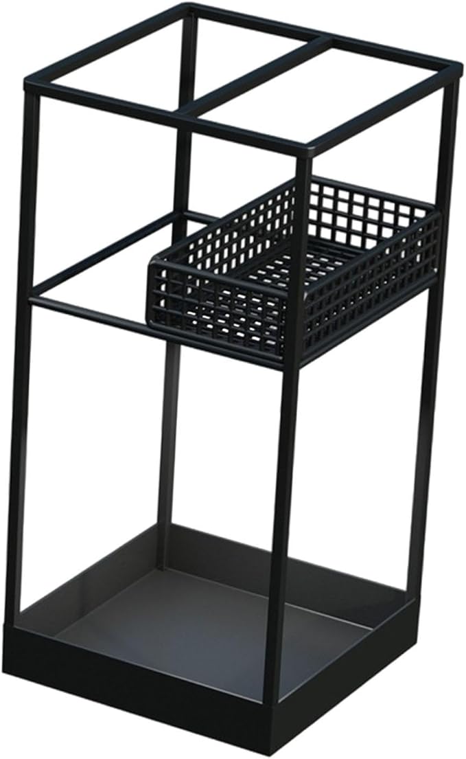 Umbrella Holder Iron Stand Rack Storage Bin Freestanding Organizer with Hollow Out Design Promotes Suitable for Home Office Corridor Apartment, Black
