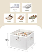 StorageWorks Shoe Organizer for Closet, Fits up to 16 Pairs, Shoe Cubby Storage Containers with Adjustable Dividers and Clear Cover, Gray and White Stripes
