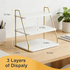 VyGrow three-layer Wooden Display Stand, Perfume Storage Rack, Party Display table, Figure and Collectibles Display Stand, Decorative and Storage Shelf (White and Gold)