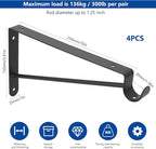 Shelf and Rod Brackets, 4 Pcs Closet Shelf & Rod Brackets Wall Mounted, Heavy Duty Closet Shelf Closet Bracket with Rods Holder, Closet Shelves Supports with Screws, Black