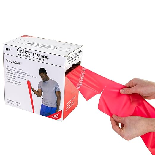 CanDo Perf 100 Low Powder Exercise Band, 100 yard with perforations, Red: Light