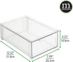 mDesign Plastic Stackable Closet Storage Organizer Bin Containers with Front Pull Drawer for Cabinet, Desk, Shelf, Cupboard, or Dresser Organization - Lumiere Collection - Set of 3 - Clear