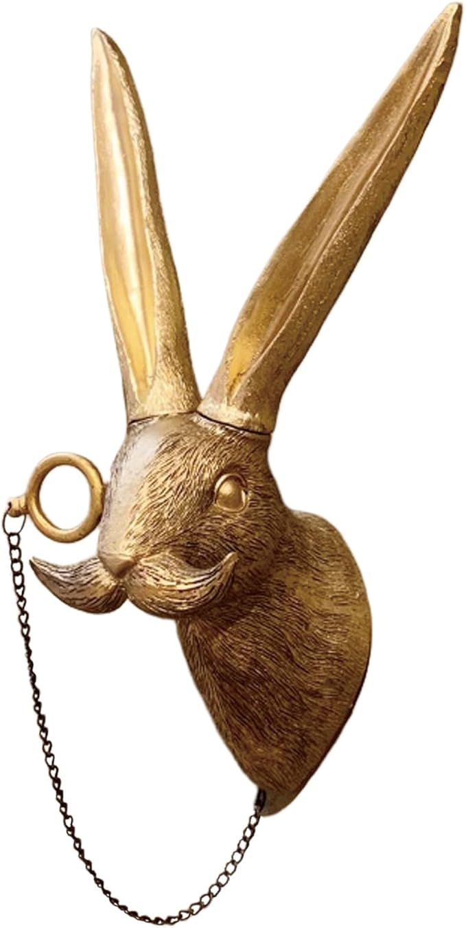Animal Heads Wall Decor, Faux Rabbit Head, Resin Animal Wall Hanging Decoration for Living Room, Bedroom, Kitchen,Vintage Farmhouse Home Decor Gift, Rabbit