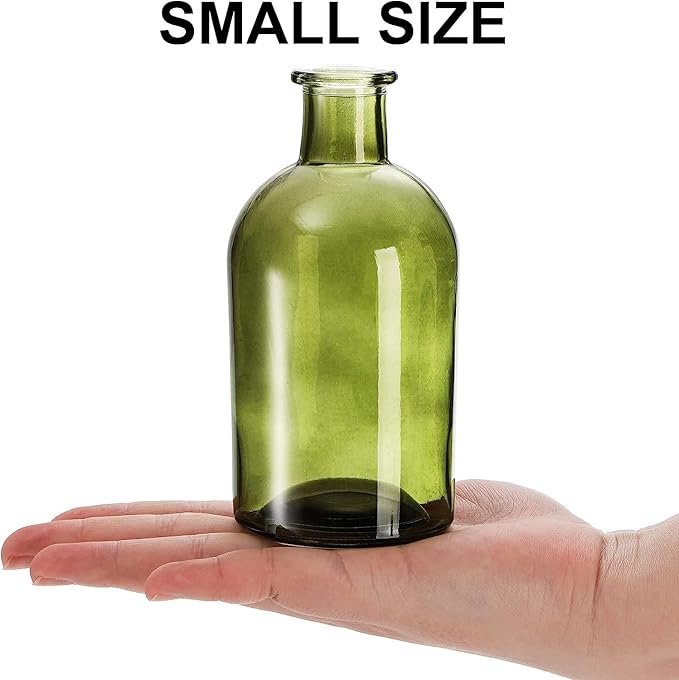 YOUEON 16 Pack Green Glass Bud Vases, Small Bud Vases in Bulk, Glass Flower Vases for Centerpieces, Vintage Decorative Bottle Vases for Flowers, Home Decor, Wedding Reception, Office