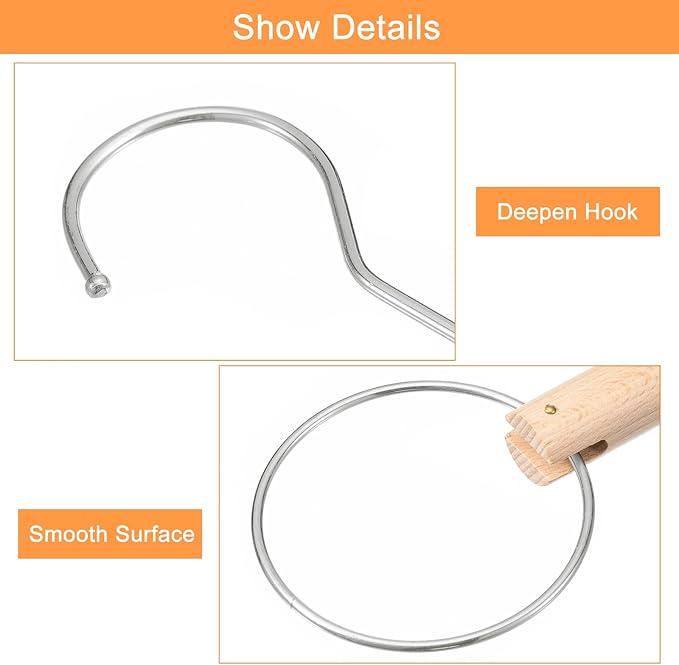 uxcell 2Pcs 4 Inch Scarf Ring Hanger Scarf Organizer Holder Wood Circle Closet Storage Hanging Hook for Belt Tie Scarf, 15cm Length Hook (Silver)