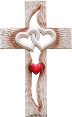 Oooct Carved Cross, Resin Cross Wall Decor, Intertwined Hearts & Never Separates Love, Great Christian Gift, Wall Art Gift, Home Living Room Decor - 13.34 × 8.18 Inch
