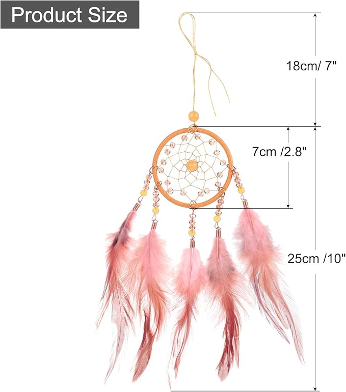 uxcell 2pcs Dream Catchers, Small Handmade Feather Dreamcatcher Supplies Car Charm with Crystal Beads Wall Hanging Decor for Home Car Decoration Ornament Women Friend Gift, Brown