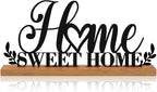 Teenyyou Home Sweet Home Sign House Table Decor Bless Centerpiece Black Metal Word Sign with Wooden Base for Sweet Family Tabletop Desk Decoration Housewarming Gift