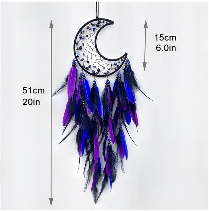 Moon Dream Catcher Handmade for Bedroom Purple and Blue Feather Dream Catchers for Home Decoration Ornaments for Bedroom Wall Hanging (Purple Feather - 1pc)
