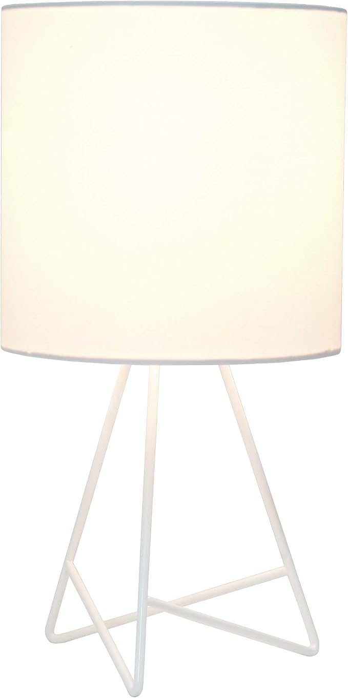 Simple Designs LT2066-WOW-LB 14" Down to The Wire Table Lamp for Bedroom, Living Room, Entryway, Office, White with White Shade, with Feit LED Bulb Included