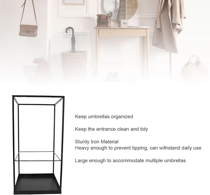 Umbrella Holder for Indoor Entryway, Large Metal Umbrella Stand with Removable Water Tray and Hooks, Umbrella Rack Storage for Home, Office, Hotel