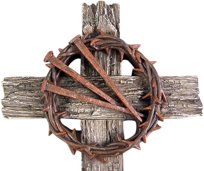Cross with Thorn Crown and Nails, Wall Hanging Decoration, Religious Gift, 13 1/2 Inch