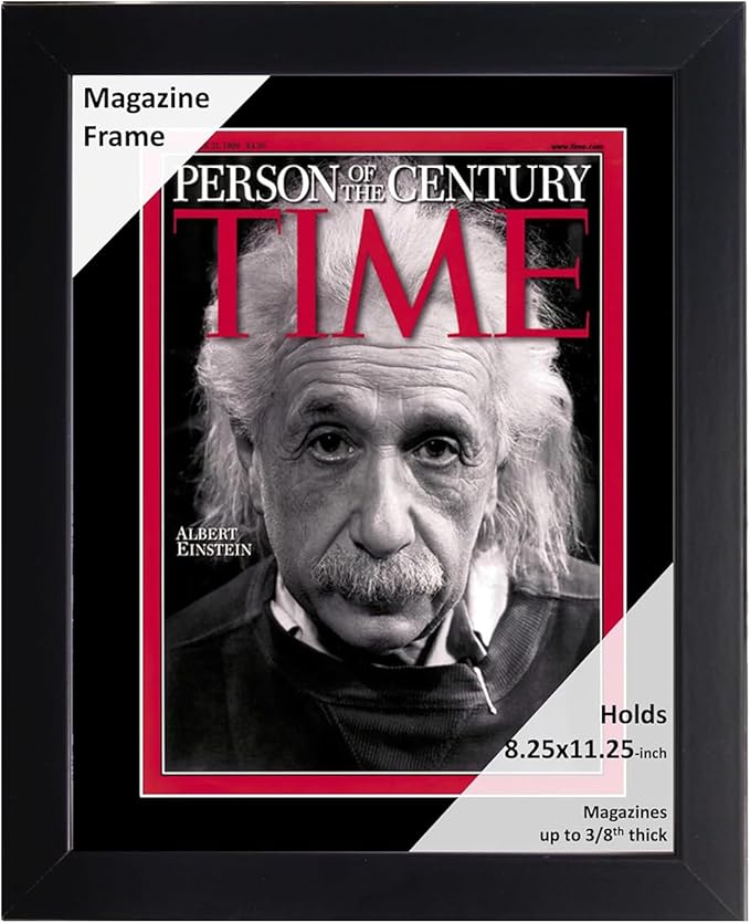 Creative Picture Frames 8.25 x 11.25 Magazine Frame with Full-Strength Glass, Holds Up To A 1/4" Thick Media with Installed Hangers for Easy Mounting, 11x14 Black Frame with Black Mat
