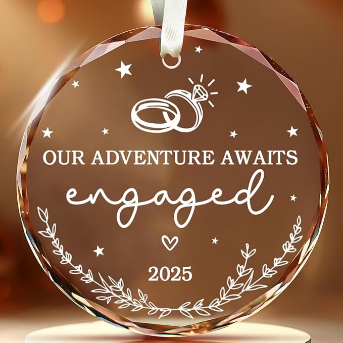 BSQUIELE Engagement Gifts For Couple 2025 - Gifts for Newly Engaged Couple - Wedding Ornament Gift For Bride to be, Groom, Mr, Mrs, Him, Her - Engagement Glass Ornament 2025