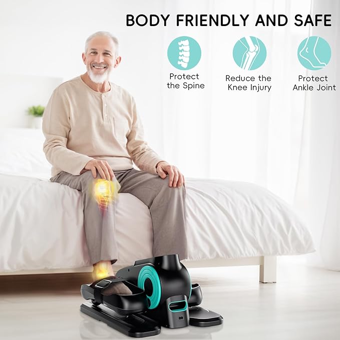Under Desk Oval Machine, Morelax Oval Leg Exerciser for Elderly Assembly, Quiet Portable Electric Sit Pedal Exerciser with Resistance Band, Remote Control and 12 Adjustable Speeds