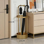 Golden Metal Umbrella Stand, 65cm Freestanding Umbrella Holder with Hooks, Round Base Umbrella Rack for Long & Foldable Umbrellas, Sturdy Iron Umbrella Organizer for Entryway, Home, Office, Hotel