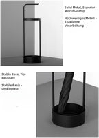 Modern, Minimalist Black Metal Freestanding Umbrella Stand – 2-in-1 Use – Dimensions 22 x 22 x 65 cm