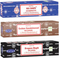 Satya Mystic Mix Incense Sticks 3-Pack Assortment | Slow-Burning, Long-Lasting Nag Champa, Golden Sandalwood & Dragon’s Magik (15g Each)