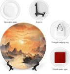 Ancient Chinese Mountain & Pavilion Landscape Ink Painting Decorative Plates Home Decor Ceramic Plates Wedding Gifts Dinner Plates Display for, Kitchen, Hallway Console Side Table, 10 Inch