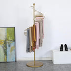 Metal Scarf Rack, Freestanding Spiral Scarf Holder Commercial Hijab Organizer Belt Pants Hanger with 30 Rods for Clothing Store Home, Space Saving Shelves (Color: Gold, Size: 17''x67'')